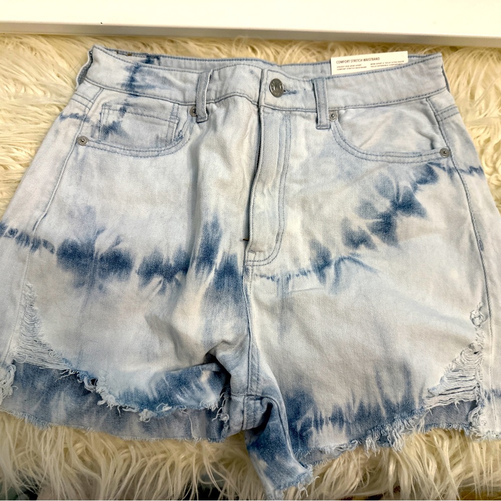 Tie Dye American Eagle Light Blue Jean Shorts